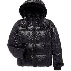 S13 Girls Jet Black Puffer + Faux Fur Jacket Size 4